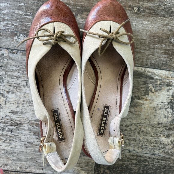 Vintage All black tan brown leather round toe sling back low heels (39.5) - Picture 3 of 8